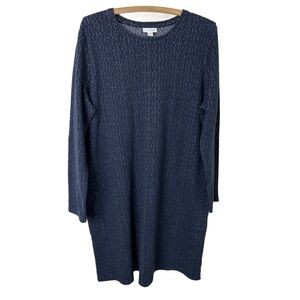 J. JILL PUREJILL Blue Ponte Knit Textured 3/4 Sleeve Shift Dress Size Large